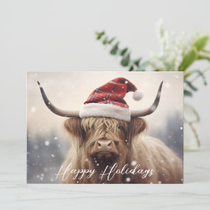 Cow in a Santa Hat Happy Holidays Holiday Card
