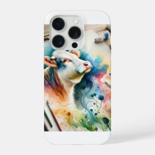 Cow in a Serene Meadow 160724AREF228 - Watercolor iPhone 15 Pro Case