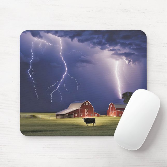 Cow In a Thunderstorm Mouse Pad (With Mouse)