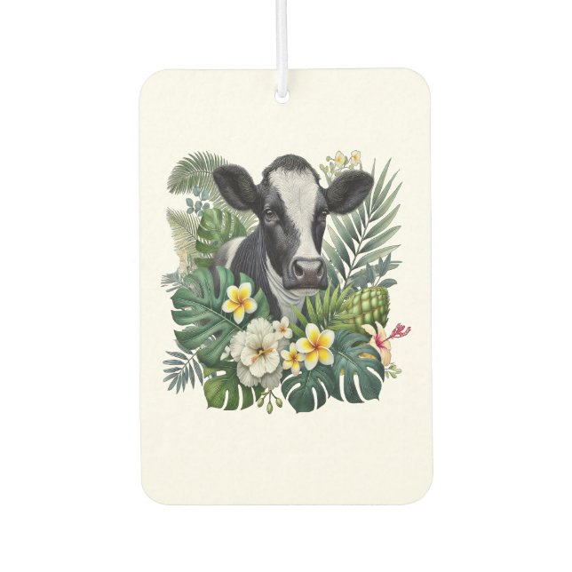 Cow in Floral Jungle Png, Tropical Cow Air Freshener (Front)