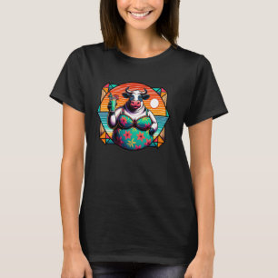 Cow In Floral Swimsuit With Tropical Drink And Sun T-Shirt