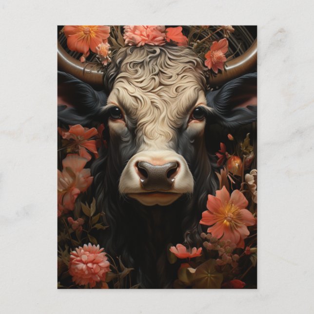 Cow in Flowers Postcard (Front)