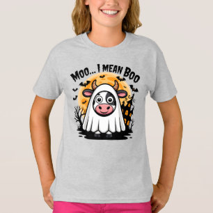 Cow in ghost costume “Moo... I mean Boo” - T-Shirt