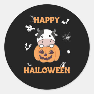 Cow In Pumpkin Cute Cows Happy Halloween Classic Round Sticker