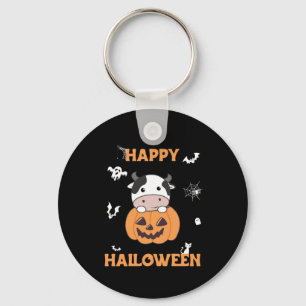 Cow In Pumpkin Cute Cows Happy Halloween Keychain