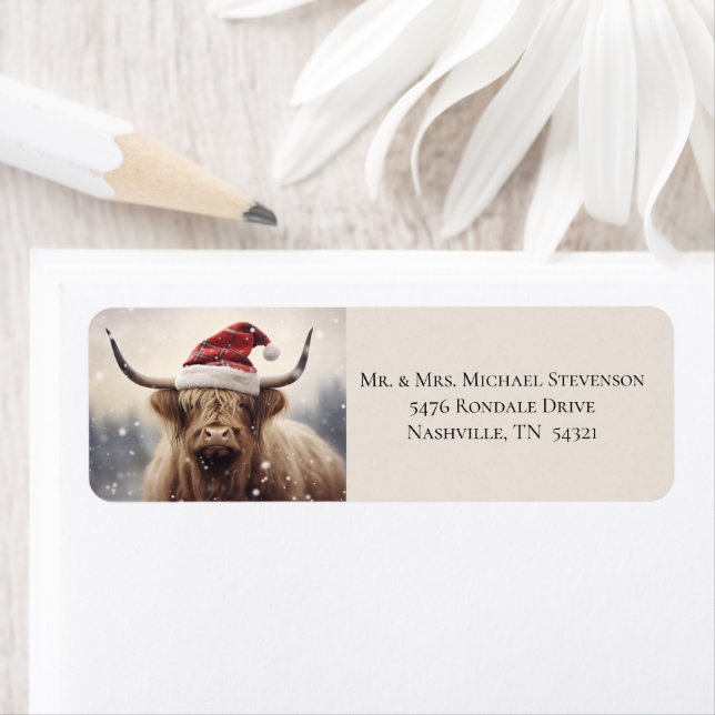 Cow in Santa Hat Christmas Return Address (Insitu)