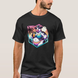 Cow In Swimwear With Cocktail Tropical Scene For A T-Shirt