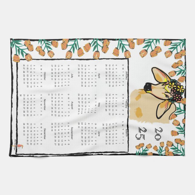 Cow In the Meadow 2025 Calendar Kitchen Towel (Horizontal)