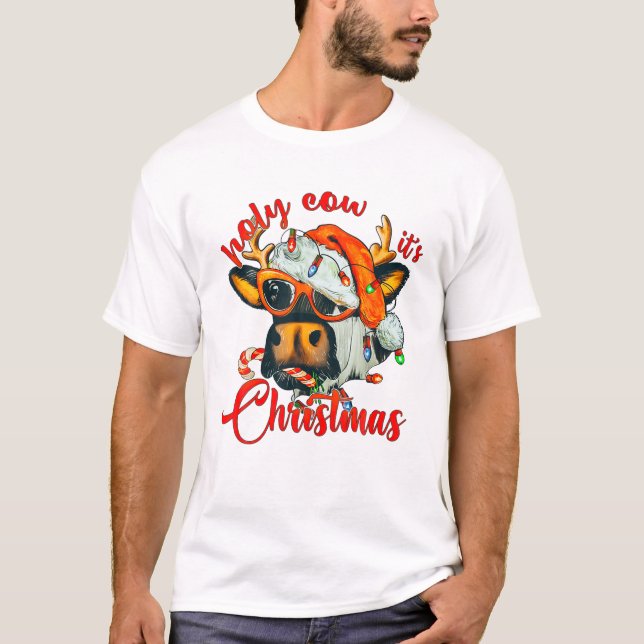 Cow It s Christmas Candy Cane Sant T-Shirt (Front)