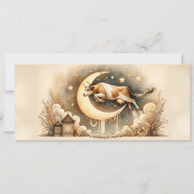 Cow Jumped Over Moon Flat Greeting Card (Front)