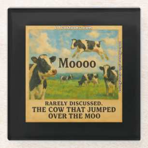 Cow Jumped Over the Moo – Whimsical Farm Pun Cart Glass Coaster
