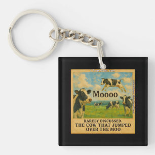 Cow Jumped Over the Moo – Whimsical Farm Pun Cart Keychain