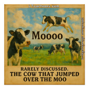 Cow Jumped Over the Moo – Whimsical  Farm Pun Cart Poster