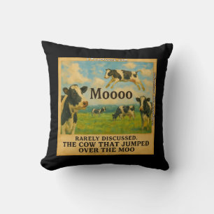 Cow Jumped Over the Moo – Whimsical Farm Pun Cart Throw Pillow