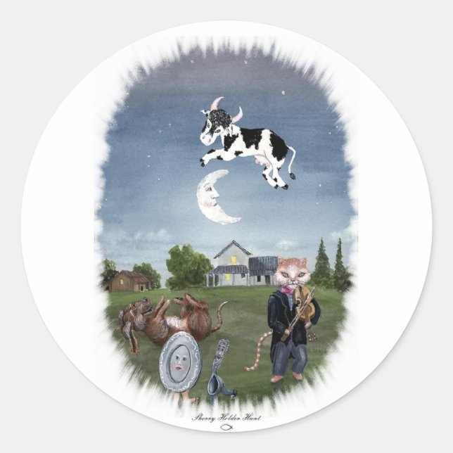 COW JUMPED OVER THE MOON CLASSIC ROUND STICKER (Front)