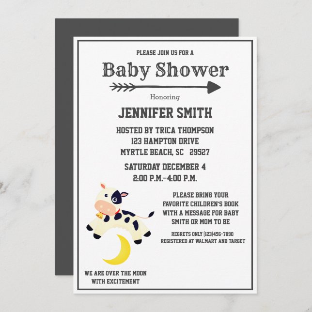 Cow Jumped Over The Moon Nursery Baby Shower Invitation (Front/Back)