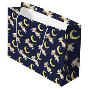 Cow jumping moon watercolor painting art large gift bag