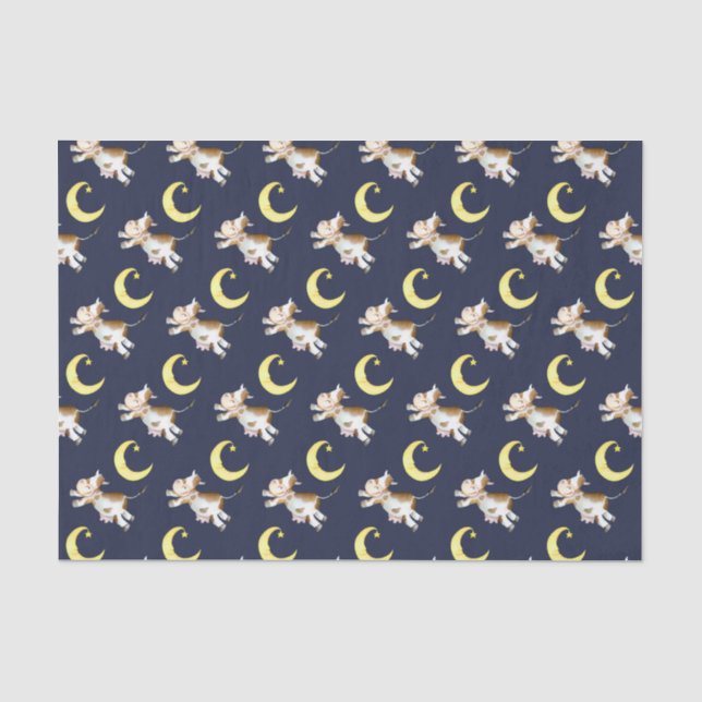 Cow jumping moon watercolor painting art tissue paper (Front)
