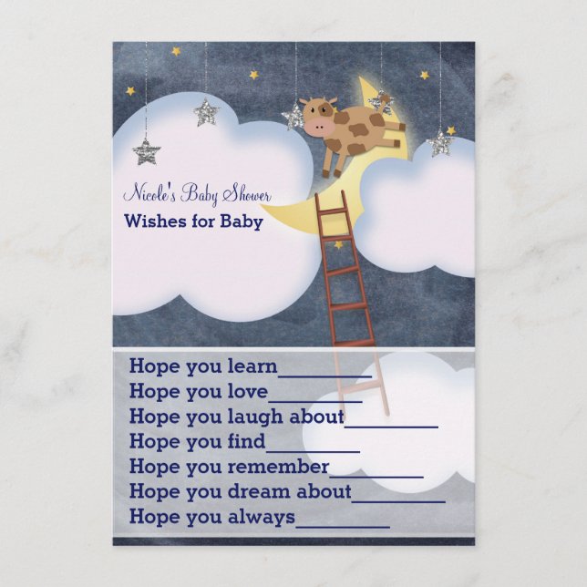 Cow Jumping Over Moon Wishes for Baby Shower Game Advice Card (Front)