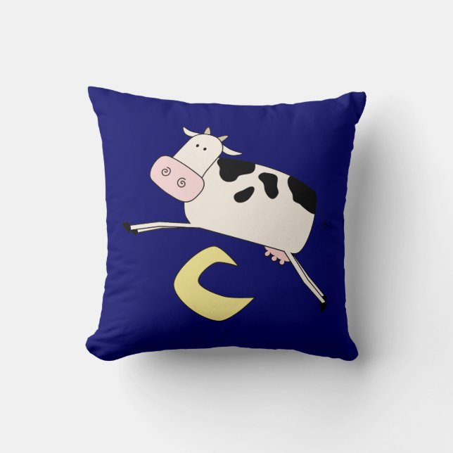 Cow Jumps Over Moon Throw Pillow (Front)