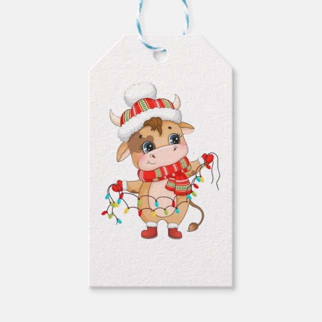 cow kids christmas gift tags (Front)