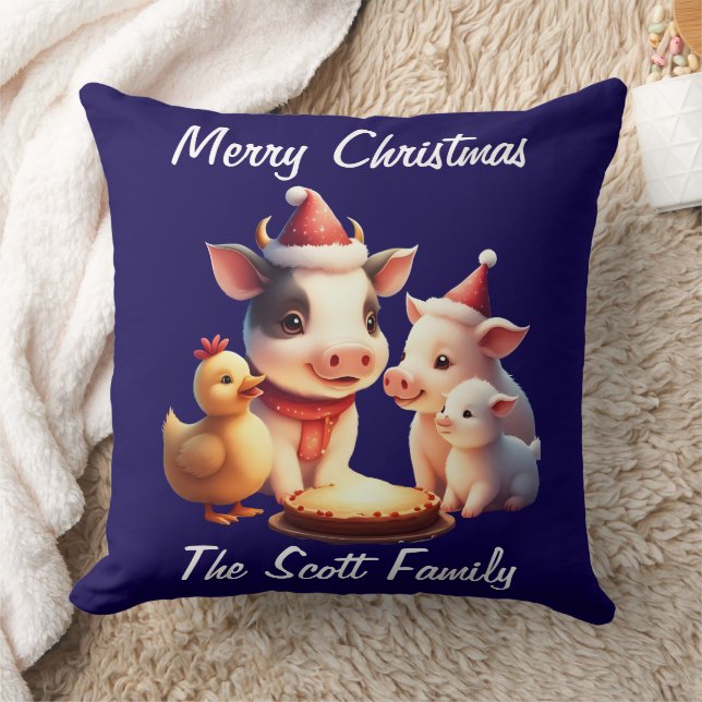 cow, lamb, pig and chicken Throw Pillow (Blanket)
