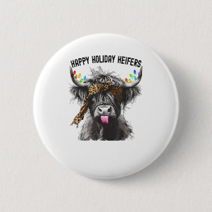 Cow Leopard Print - Happy Holiday Heifers 2 Inch Round Button
