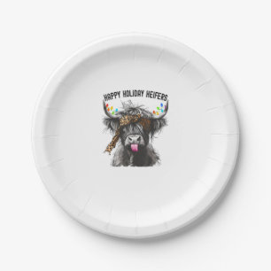 Cow Leopard Print - Happy Holiday Heifers Paper Plate