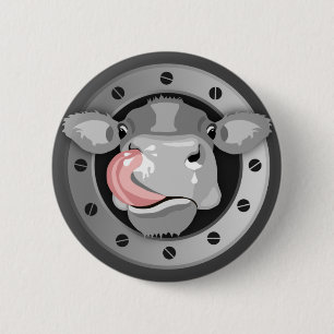 Cow licking nose 2 inch round button