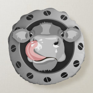 cow licking nose round pillow