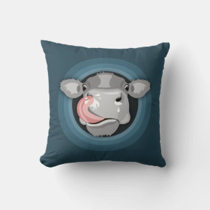 Cow licking nose throw pillow