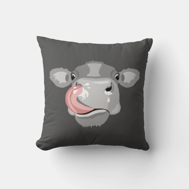 Cow licking nose throw pillow (Front)
