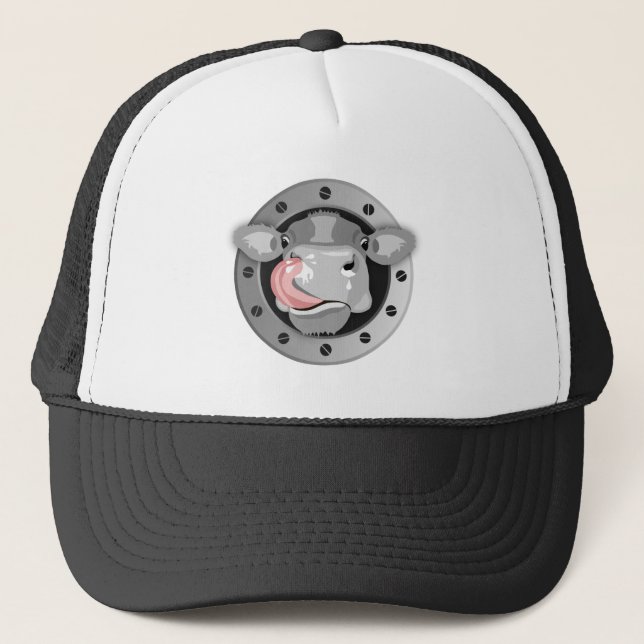 Cow licking nose trucker hat (Front)