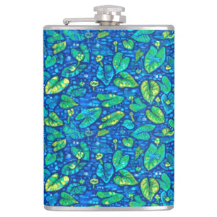Cow Lilies, Spatterdock Summer Pond Floral Pattern Hip Flask