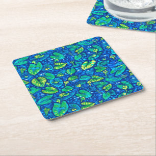 Cow Lilies, Spatterdock Summer Pond Floral Pattern Square Paper Coaster