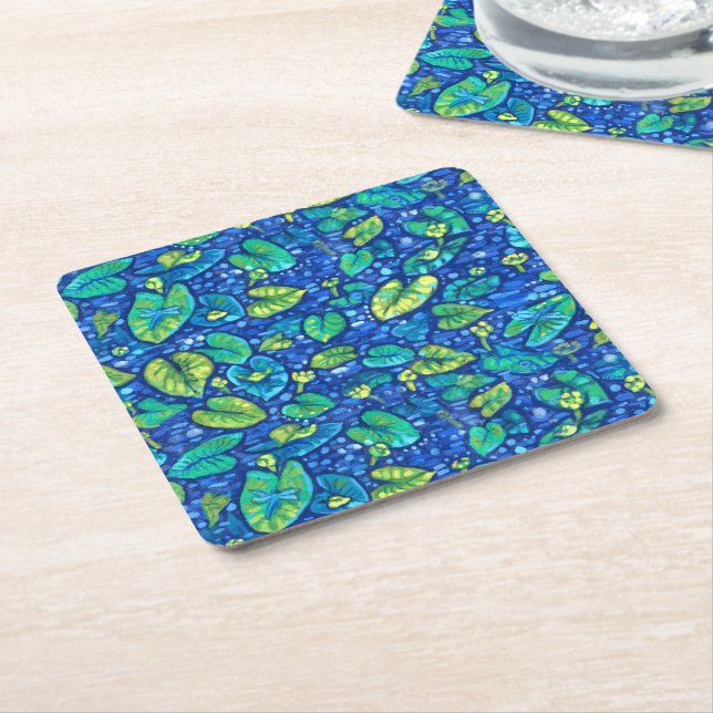 Cow Lilies, Spatterdock Summer Pond Floral Pattern Square Paper Coaster (Angled)