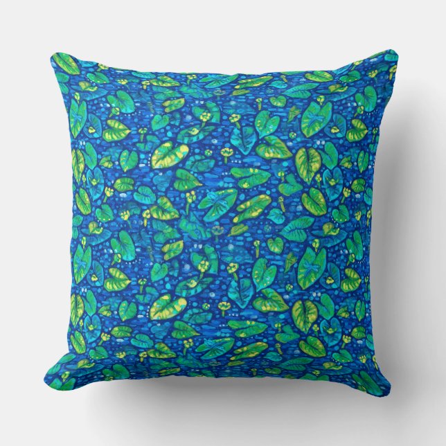 Cow Lilies, Spatterdock Summer Pond Floral Pattern Throw Pillow (Front)