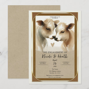 Cow Love Brown Cream Country Engagement Party Invitation