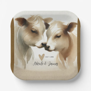 Cow Love Brown Cream Country Wedding Paper Plate