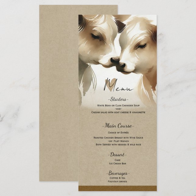 Cow Love Brown Cream Mariage campagnard Menu (Devant / Derrière)