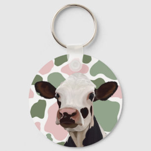 Cow Lovers Sage Green and Pink Cow Print Keychain