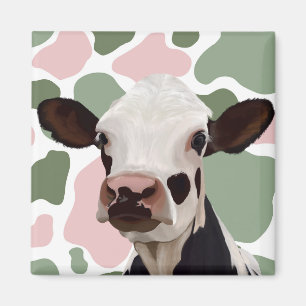 Cow Lovers Sage Green and Pink Cow Print Magnet