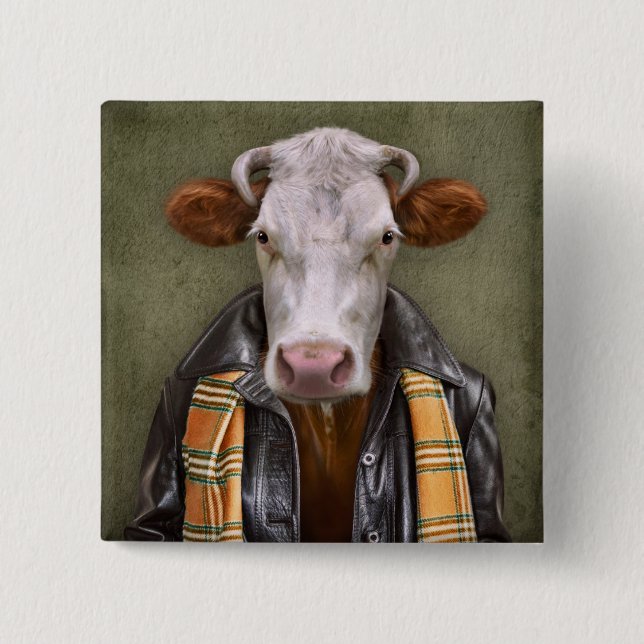 Cow Man 2 Inch Square Button (Front)