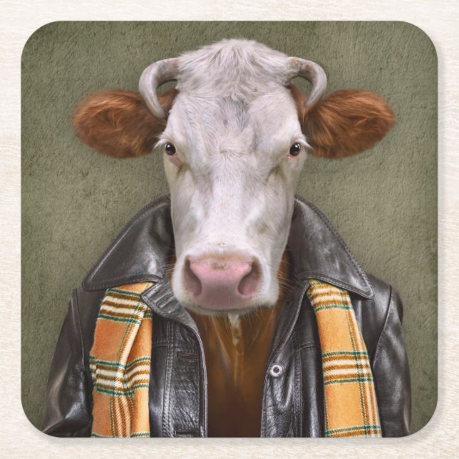 Cow Man Square Paper Coaster (Front)