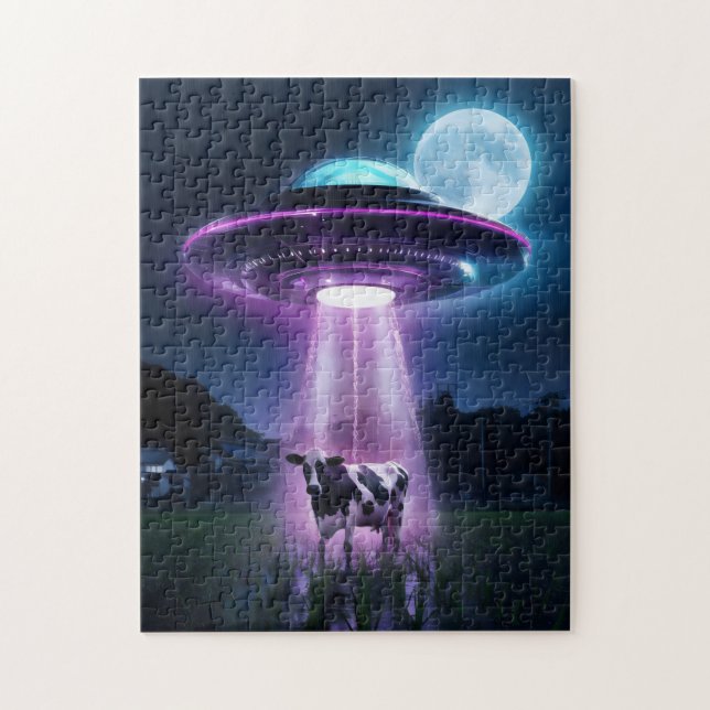 Cow meets aliens. jigsaw puzzle (Vertical)