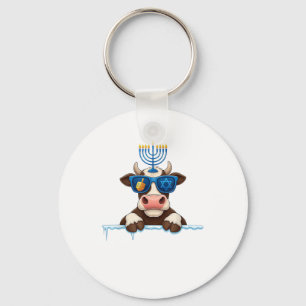 Cow Menorah Dreidel Jewish Hanukkah Womens Mens Ki Keychain