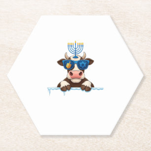 Cow Menorah Dreidel Jewish Hanukkah Womens Mens Ki Paper Coaster