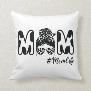 Cow Mom Life Messy Bun Mama Cow Birthday Farmer Throw Pillow