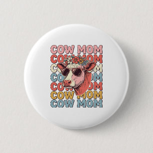 Cow Mom Retro Sunglasses Cow Vintage Engraving Des 2 Inch Round Button