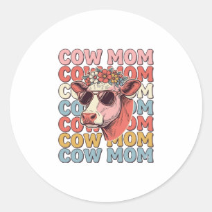 Cow Mom Retro Sunglasses Cow Vintage Engraving Des Classic Round Sticker